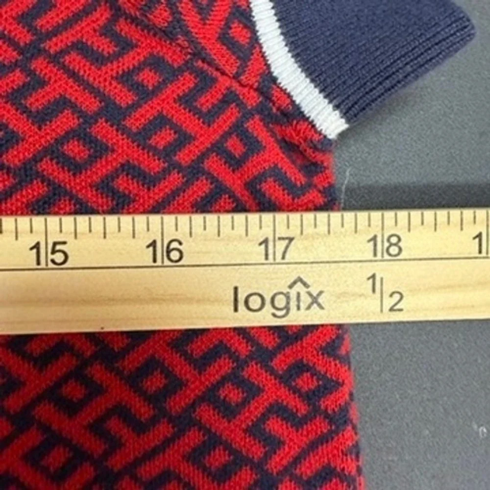 Tommy Hilfiger Knit Polo Top and Skirt Set Red Navy Geometric Preppy‎ Medium